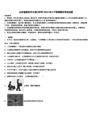 山东省泰安市大津口中学2024年八下物理期末考试试题含解析.doc