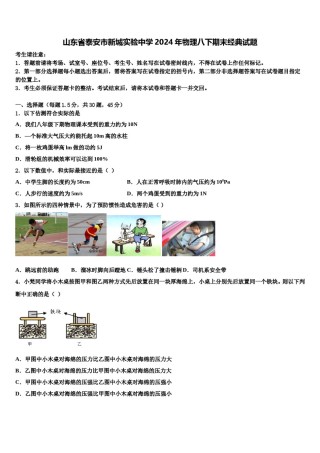 山东省泰安市新城实验中学2024年物理八下期末经典试题含解析.doc
