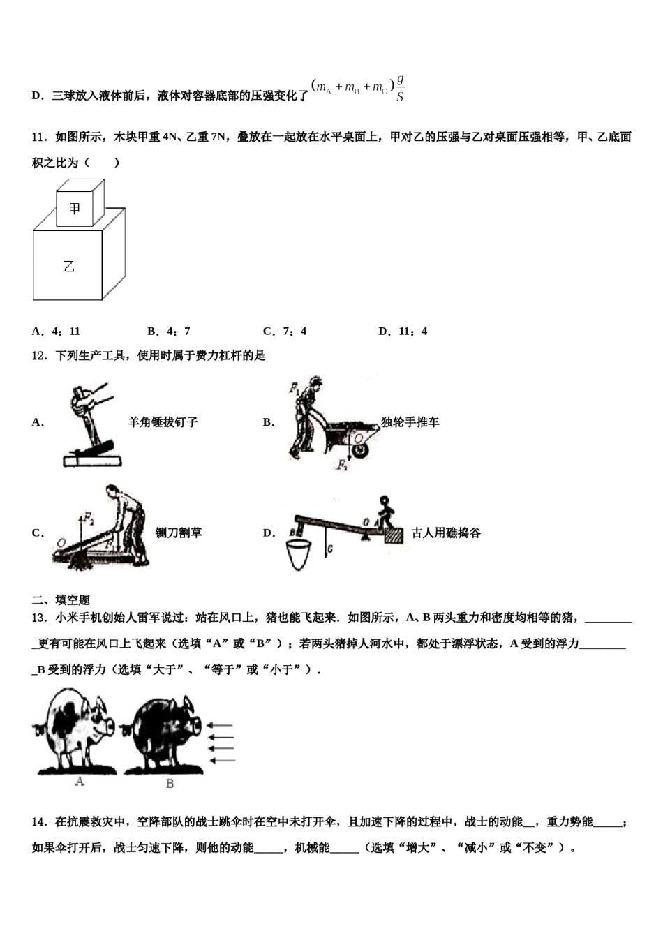 山东省泰安市泰山区2024届物理八下期末考试试题含解析.doc_第3页