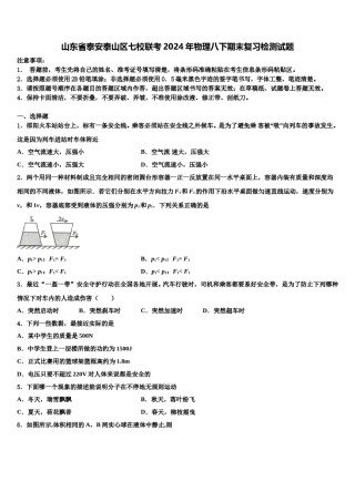 山东省泰安泰山区七校联考2024年物理八下期末复习检测试题含解析.doc