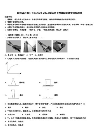 山东省济南历下区2023-2024学年八下物理期末联考模拟试题含解析.doc