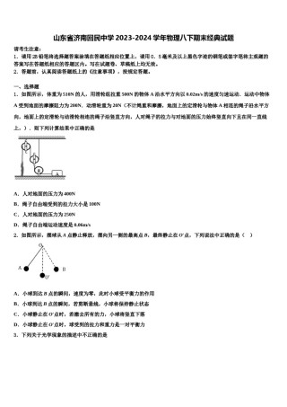 山东省济南回民中学2023-2024学年物理八下期末经典试题含解析.doc