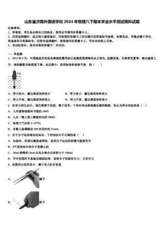 山东省济南外国语学校2024年物理八下期末学业水平测试模拟试题含解析.doc