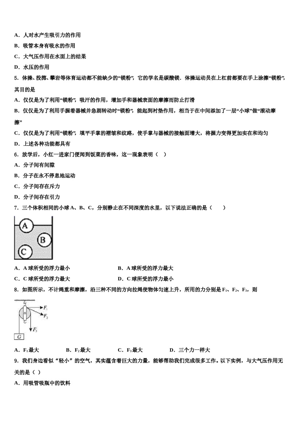 山东省济南市钢城区实验学校2024年八年级物理第二学期期末综合测试模拟试题含解析.doc_第2页