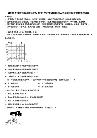 山东省济南市钢城区实验学校2024年八年级物理第二学期期末综合测试模拟试题含解析.doc
