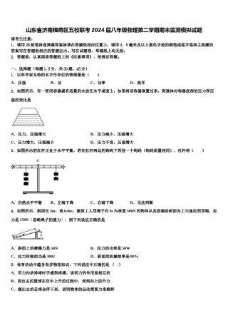 山东省济南槐荫区五校联考2024届八年级物理第二学期期末监测模拟试题含解析.doc