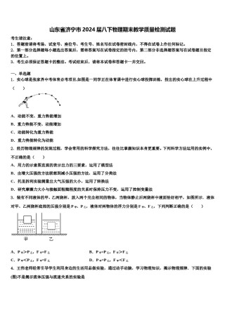 山东省济宁市2024届八下物理期末教学质量检测试题含解析.doc