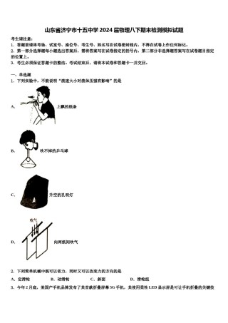 山东省济宁市十五中学2024届物理八下期末检测模拟试题含解析.doc