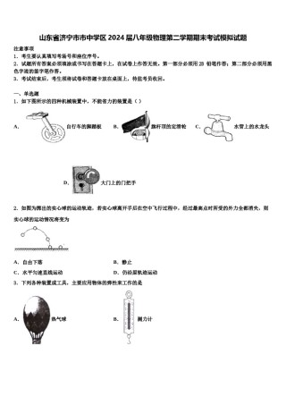 山东省济宁市市中学区2024届八年级物理第二学期期末考试模拟试题含解析.doc