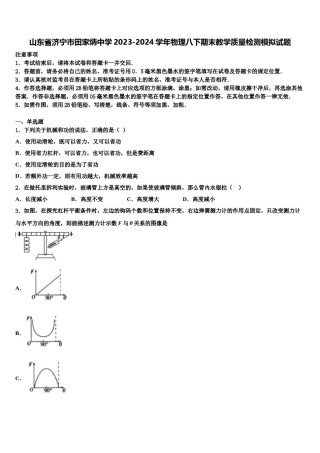 山东省济宁市田家炳中学2023-2024学年物理八下期末教学质量检测模拟试题含解析.doc