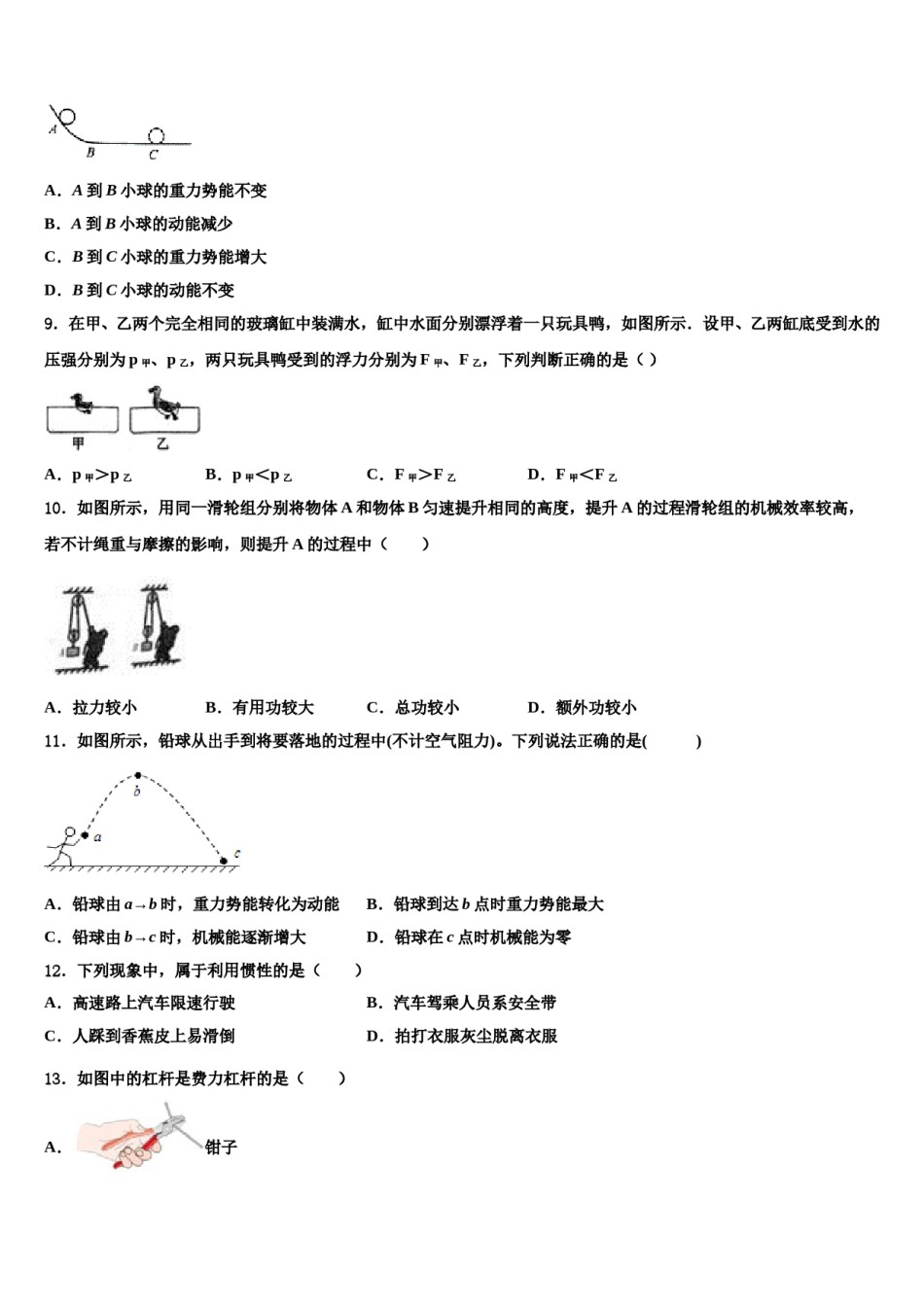 山东省济宁市第十三中学2024届八下物理期末复习检测模拟试题含解析.doc_第3页