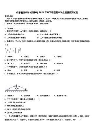 山东省济宁邹城县联考2024年八下物理期末学业质量监测试题含解析.doc