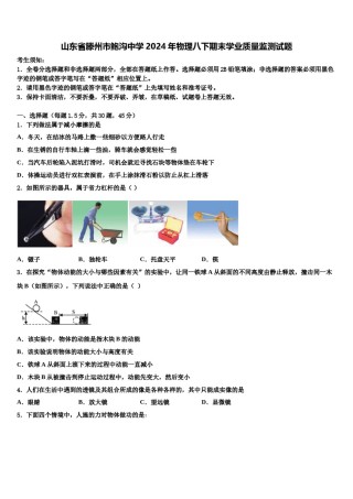 山东省滕州市鲍沟中学2024年物理八下期末学业质量监测试题含解析.doc