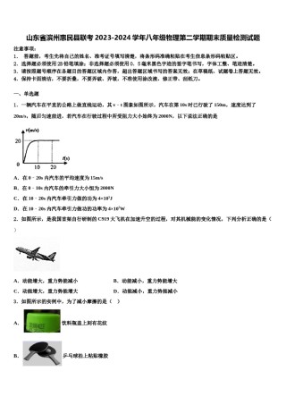 山东省滨州惠民县联考2023-2024学年八年级物理第二学期期末质量检测试题含解析.doc