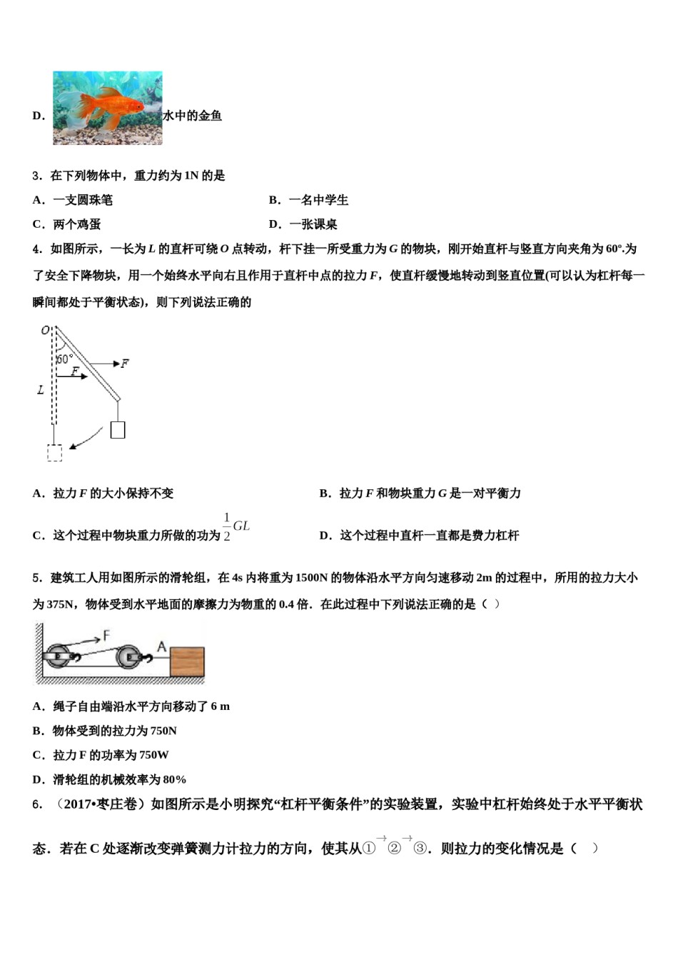 山东省滨州沾化区六校联考2024届物理八下期末达标检测模拟试题含解析.doc_第2页