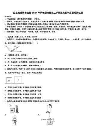 山东省潍坊市临朐2024年八年级物理第二学期期末教学质量检测试题含解析.doc