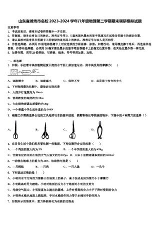 山东省潍坊市名校2023-2024学年八年级物理第二学期期末调研模拟试题含解析.doc