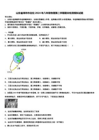 山东省潍坊市名校2024年八年级物理第二学期期末检测模拟试题含解析.doc
