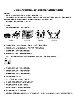 山东省潍坊市寒亭2024届八年级物理第二学期期末经典试题含解析.doc