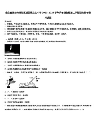 山东省潍坊市潍城区望留镇庄头中学2023-2024学年八年级物理第二学期期末统考模拟试题含解析.doc