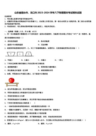 山东省烟台市、龙口市2023-2024学年八下物理期末考试模拟试题含解析.doc