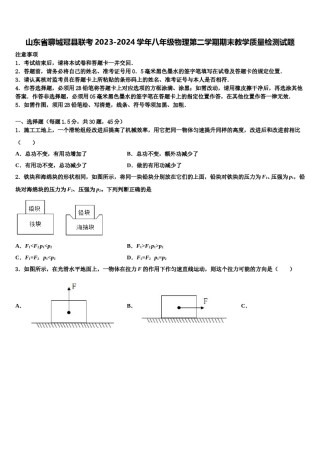 山东省聊城冠县联考2023-2024学年八年级物理第二学期期末教学质量检测试题含解析.doc