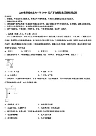 山东省聊城市东方中学2024届八下物理期末质量检测试题含解析.doc