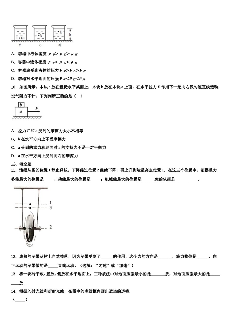 山东省莱城区刘仲莹中学2024届八下物理期末学业水平测试试题含解析.doc_第3页