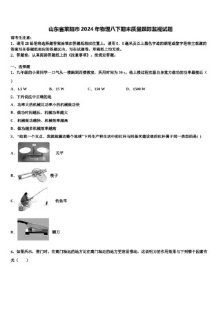 山东省莱阳市2024年物理八下期末质量跟踪监视试题含解析.doc