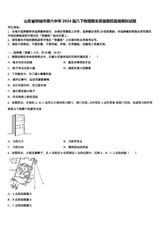 山东省邹城市第六中学2024届八下物理期末质量跟踪监视模拟试题含解析.doc