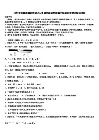 山东省邹城市第六中学2024届八年级物理第二学期期末检测模拟试题含解析.doc