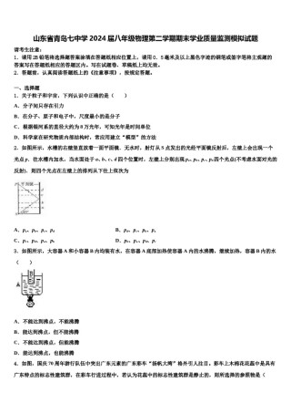 山东省青岛七中学2024届八年级物理第二学期期末学业质量监测模拟试题含解析.doc