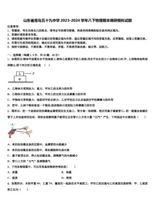 山东省青岛五十九中学2023-2024学年八下物理期末调研模拟试题含解析.doc