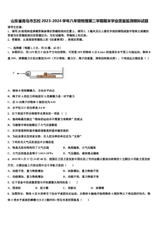 山东省青岛市五校2023-2024学年八年级物理第二学期期末学业质量监测模拟试题含解析.doc