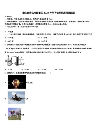 山东省青岛市即墨区2024年八下物理期末调研试题含解析.doc