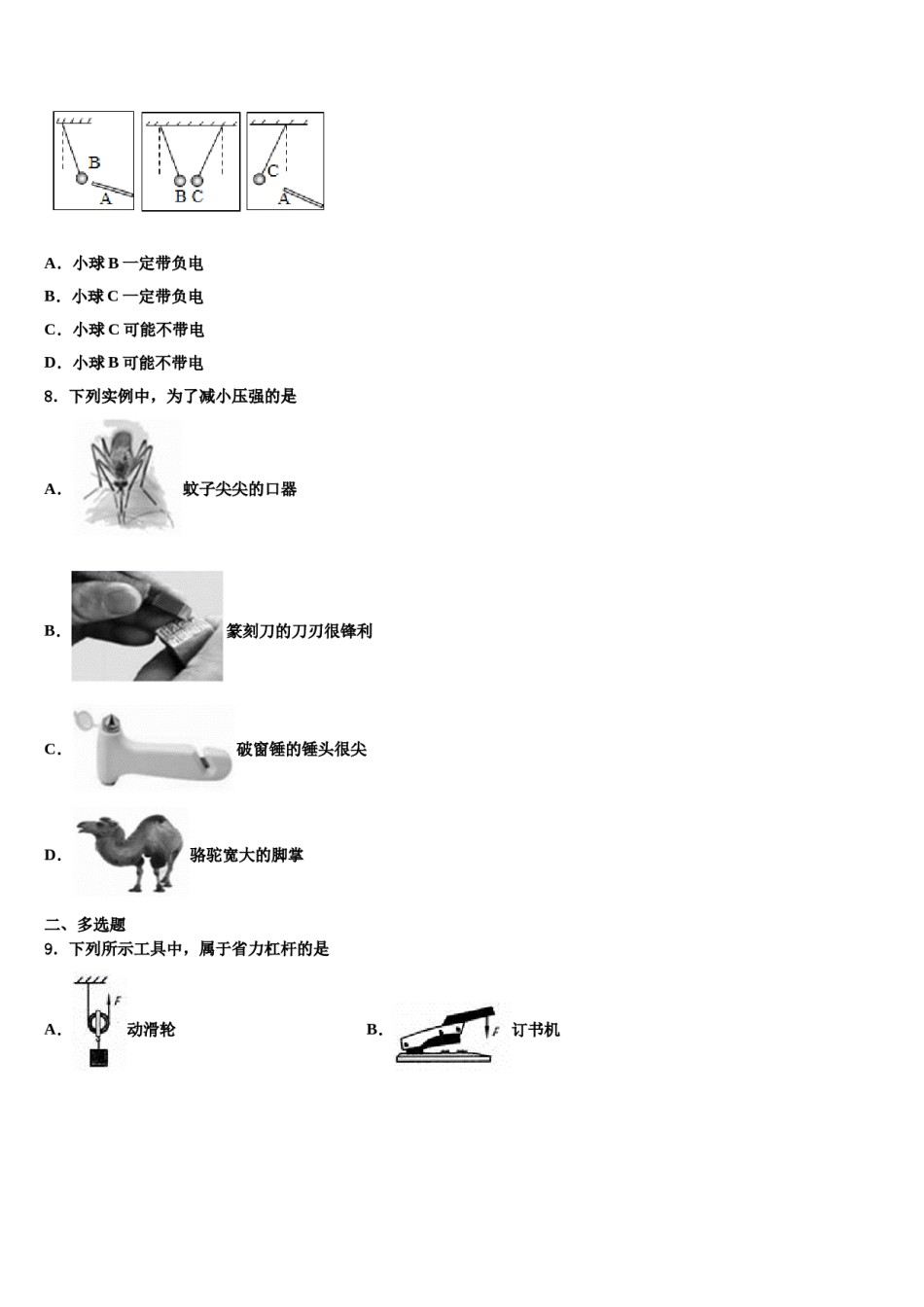 山东省青岛市四区联考2024届物理八下期末教学质量检测试题含解析.doc_第3页