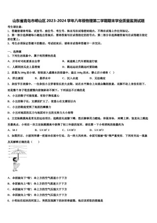 山东省青岛市崂山区2023-2024学年八年级物理第二学期期末学业质量监测试题含解析.doc
