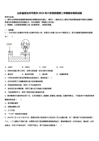 山东省青岛市平度市2024年八年级物理第二学期期末调研试题含解析.doc