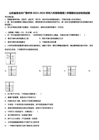 山东省青岛市广雅中学2023-2024学年八年级物理第二学期期末达标检测试题含解析.doc