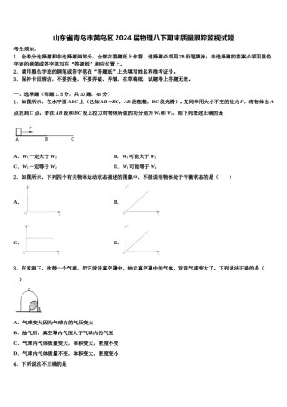 山东省青岛市黄岛区2024届物理八下期末质量跟踪监视试题含解析.doc