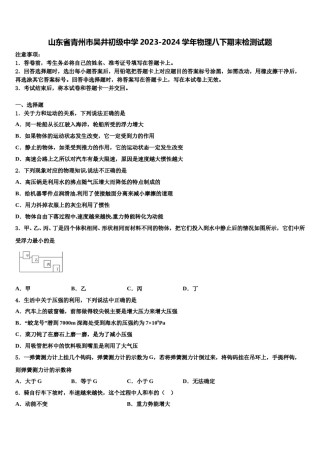山东省青州市吴井初级中学2023-2024学年物理八下期末检测试题含解析.doc