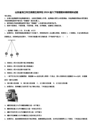 山东省龙口市兰高镇兰高学校2024届八下物理期末调研模拟试题含解析.doc