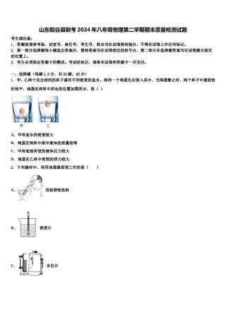 山东阳谷县联考2024年八年级物理第二学期期末质量检测试题含解析.doc