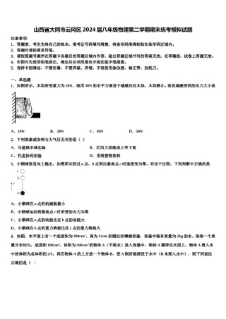 山西省大同市云冈区2024届八年级物理第二学期期末统考模拟试题含解析.doc