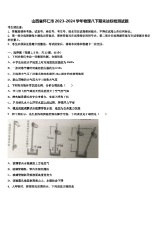 山西省怀仁市2023-2024学年物理八下期末达标检测试题含解析.doc