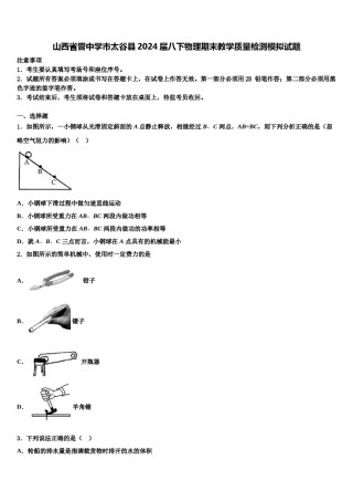山西省晋中学市太谷县2024届八下物理期末教学质量检测模拟试题含解析.doc