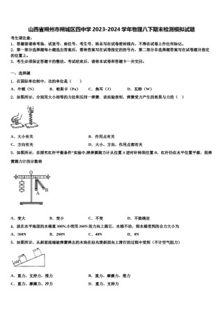 山西省朔州市朔城区四中学2023-2024学年物理八下期末检测模拟试题含解析.doc