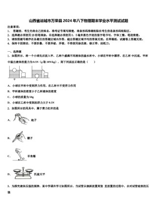山西省运城市万荣县2024年八下物理期末学业水平测试试题含解析.doc