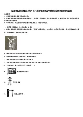 山西省阳泉市城区2024年八年级物理第二学期期末达标检测模拟试题含解析.doc