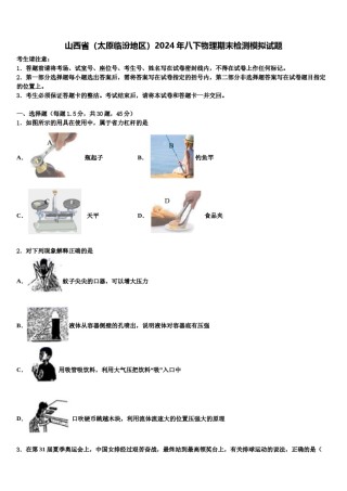 山西省（太原临汾地区）2024年八下物理期末检测模拟试题含解析.doc
